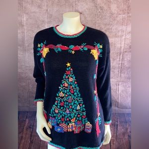 NUTCRACKER Cotton Blend Women's Christmas Tree Pullover Sweater M-VINTAGE